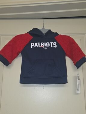 NFL Patriots Navy Hoodie with Red Sherpa Sleeves